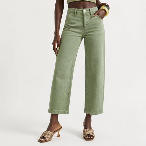 Grounded Olive Cropped Barrel Jeans