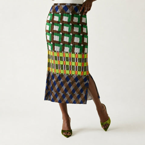 Spirited Plaid Pleated Midi Skirt