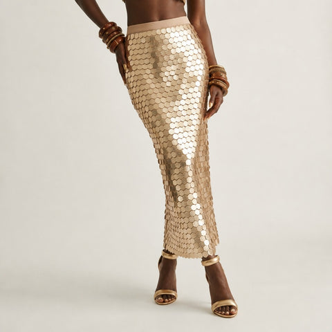 Radiant Golden Sequin Maxi Skirt