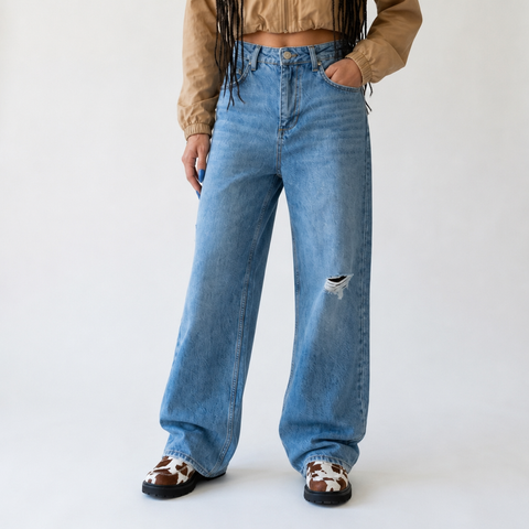 Untamed Distressed Wide Leg Jeans