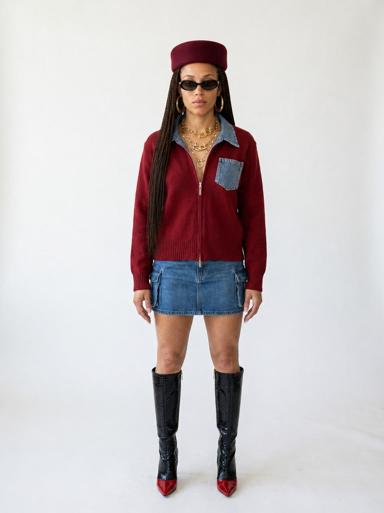 Audacious Denim Color-Block Cardigan