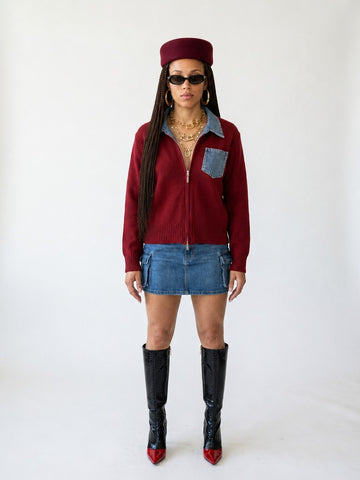 Audacious Denim Color-Block Cardigan