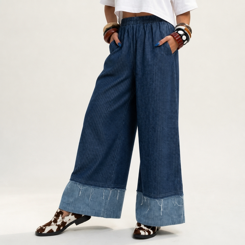 Free Spirit Striped Wide-Leg Jeans