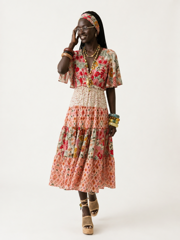 Free Spirit Floral Tiered Midi Dress