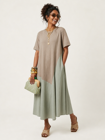 Grounded Cotton Patchwork Maxi Dress