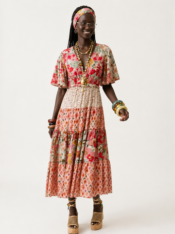 Free Spirit Floral Tiered Midi Dress