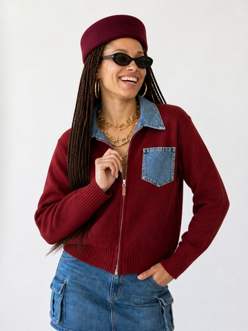 Audacious Denim Color-Block Cardigan