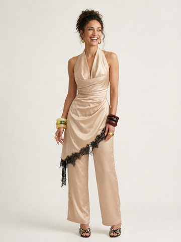 Radiant Satin Patchwork Two-Piece Set