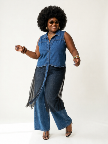 Unique Spliced Denim Maxi Dress