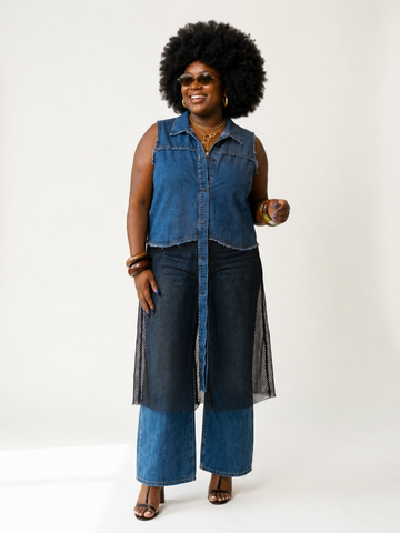 Unique Spliced Denim Maxi Dress