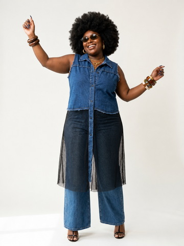Unique Spliced Denim Maxi Dress