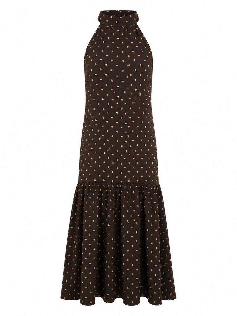 Graceful Polka Dot Halter Maxi Dress