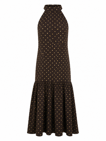 Graceful Polka Dot Halter Maxi Dress