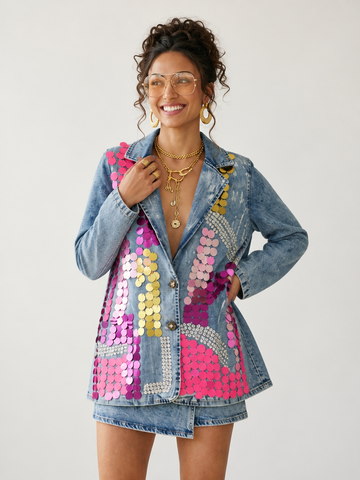 Daring Sequin Patchwork Blazer