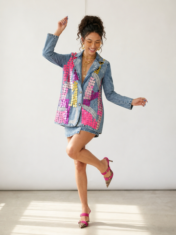 Daring Sequin Patchwork Blazer