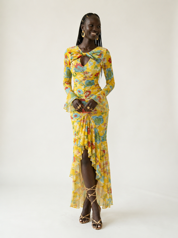 Vibrant Floral Ruffle Maxi Dress