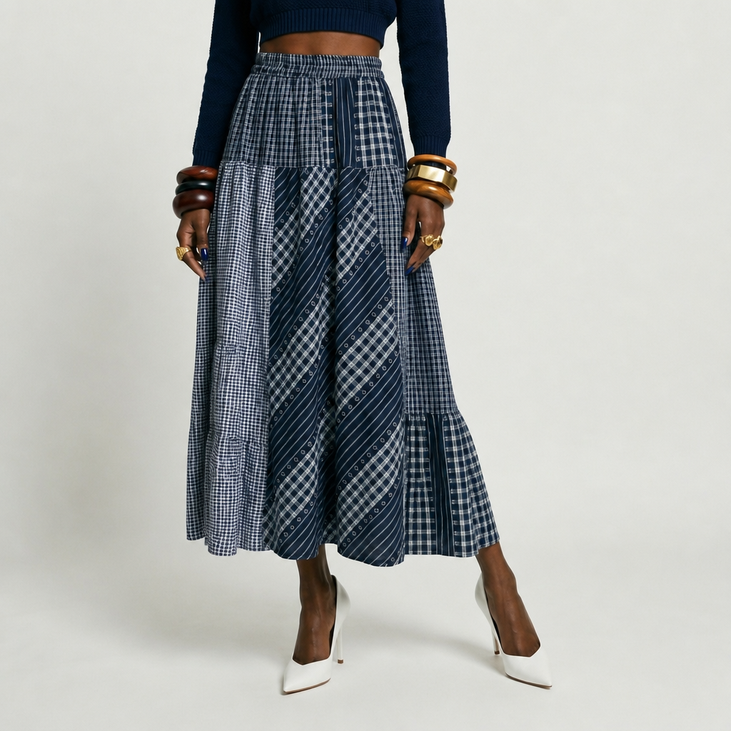 Grounded Plaid Spliced A-Line Skirt