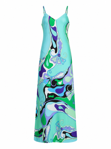 Vibrant Printed Satin Midi Dress