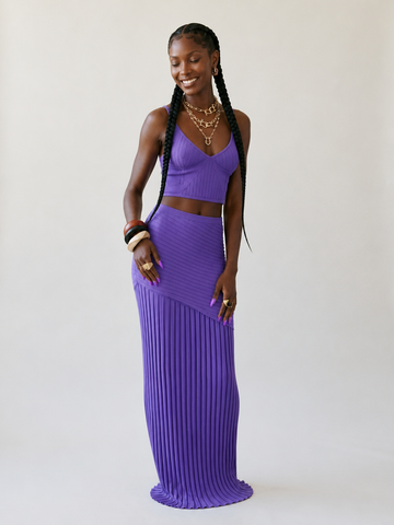 Vibrant Knitted Pleated Two-Piece Set