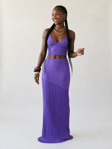 Vibrant Knitted Pleated Two-Piece Set