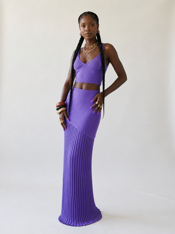 Vibrant Knitted Pleated Two-Piece Set
