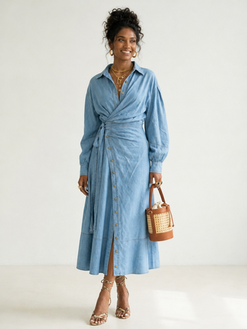 Sovereign Denim Wrap Maxi Dress