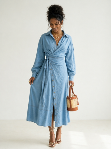Sovereign Denim Wrap Maxi Dress