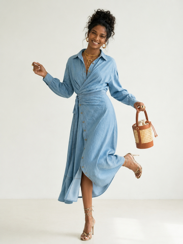 Sovereign Denim Wrap Maxi Dress