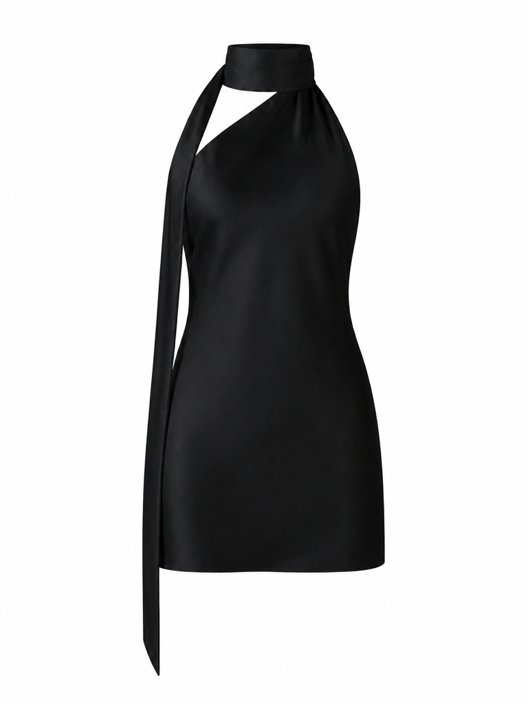 Elegant Satin Halter Mini Dress