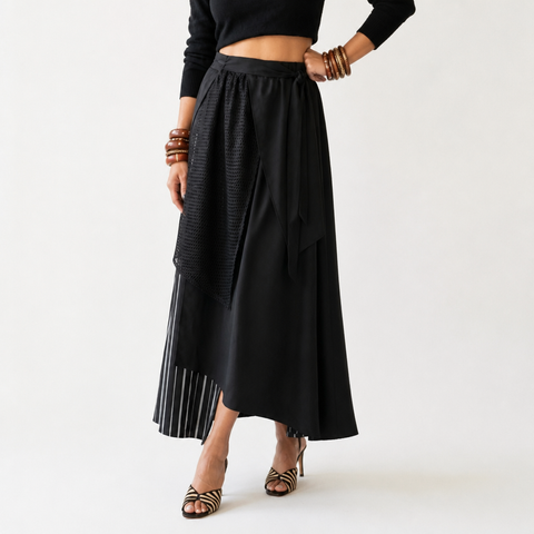 Audacious Striped Patchwork Midi Skirt