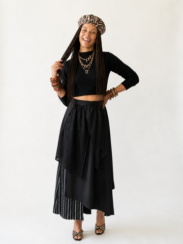 Audacious Striped Patchwork Midi Skirt