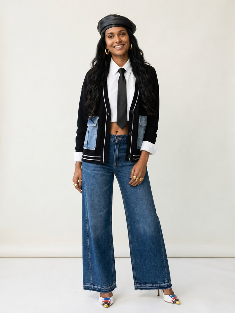 Audacious Denim Patchwork Cardigan