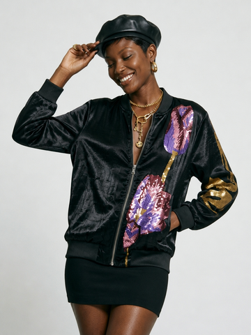 Audacious Sequin Floral Bomber Jacket