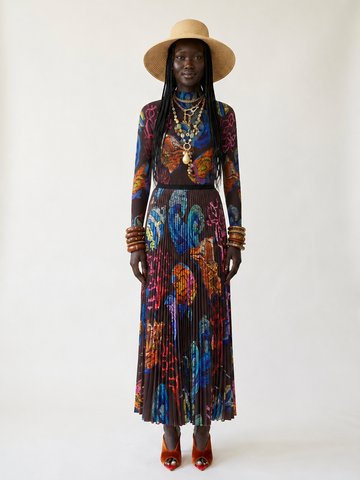 Boundless Pleated Printed Blouse Set