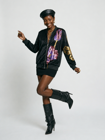 Audacious Sequin Floral Bomber Jacket