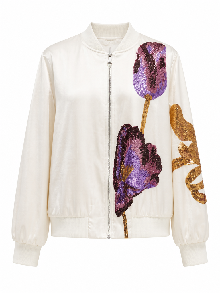 Audacious Sequin Floral Bomber Jacket
