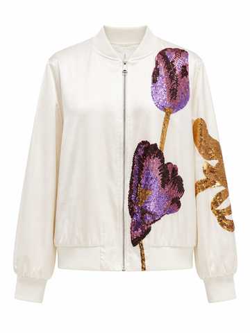 Audacious Sequin Floral Bomber Jacket