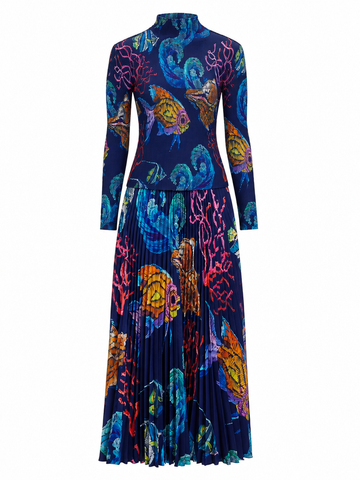Boundless Pleated Printed Blouse Set