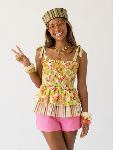 Vibrant Floral Ruffled Smocked Cami