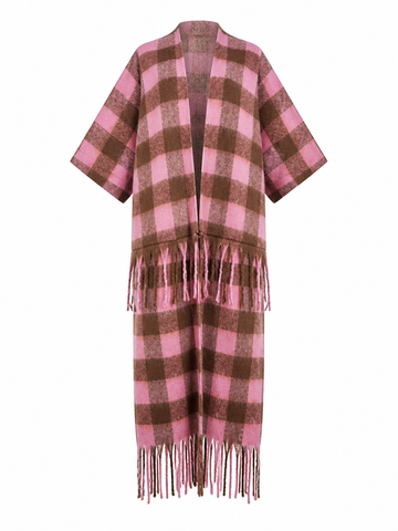 Grounded Plaid Tassel Long Coat