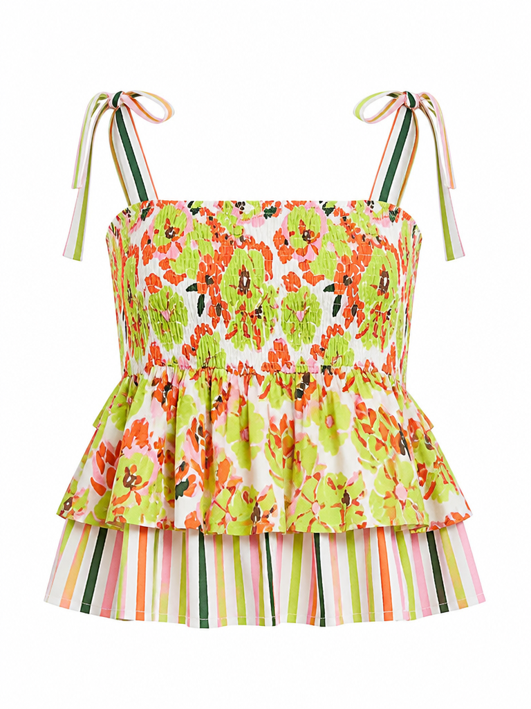 Vibrant Floral Ruffled Smocked Cami