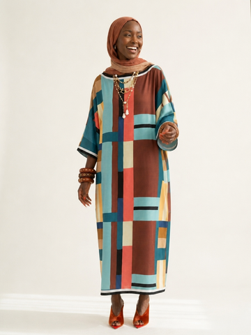 Vibrant Geometric Printed Kaftan