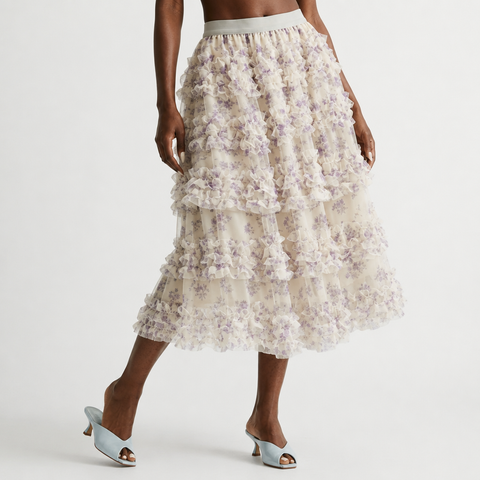 Divine Floral Mesh Tiered Skirt