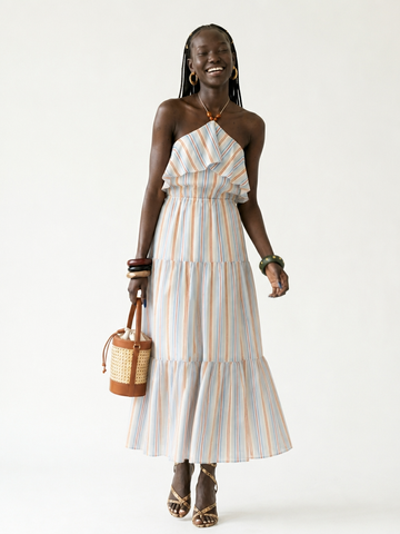 Free Spirit Striped Ruffled Maxi Dress