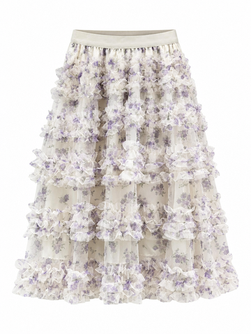 Divine Floral Mesh Tiered Skirt