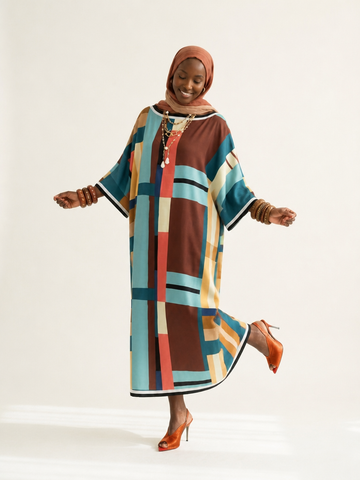 Vibrant Geometric Printed Kaftan
