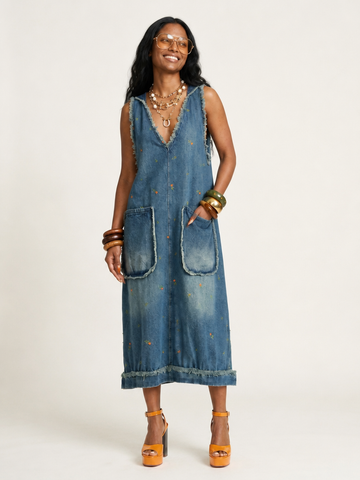 Wild Heart Embroidered Denim Dress