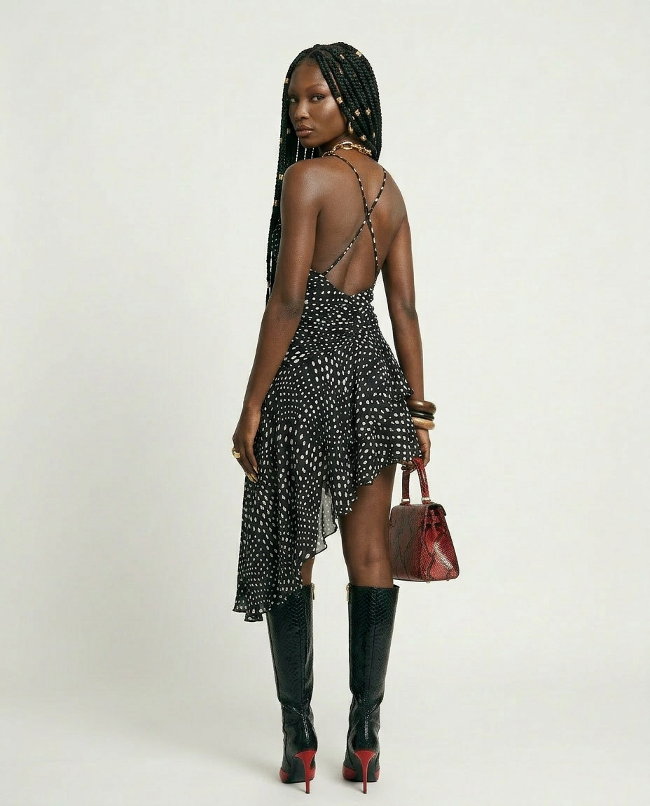 Daring Polka Dot Asymmetrical Mini Dress