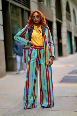 Audacious Striped Ankara Blazer Set