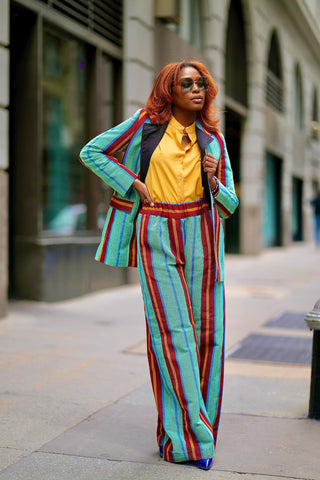 Audacious Striped Ankara Blazer Set